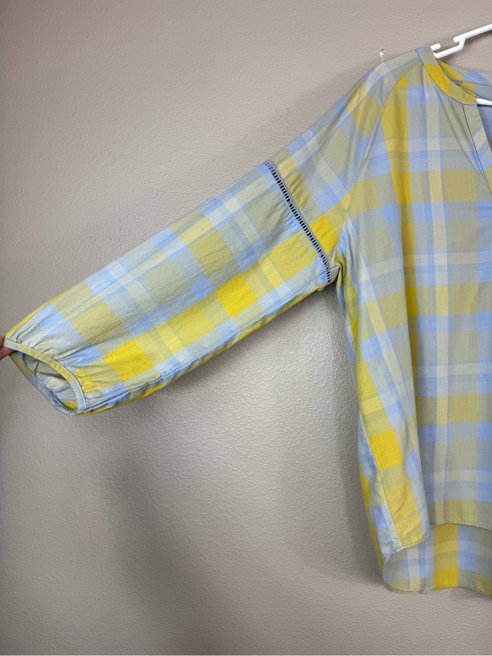 prAna Plaid Elena Top loose popover Blue Sheen NWT B - Picture 5 of 9